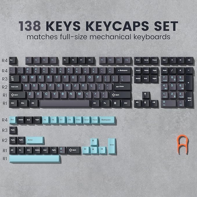 dagaladoo Keyboard keycaps Set, Double Shot PBT keycaps,Cherry Profile Custom Key caps 60 65 75 100 Percent for Cherry-mx Full Size Retro Mechanical Keyboard,Grey/Blue