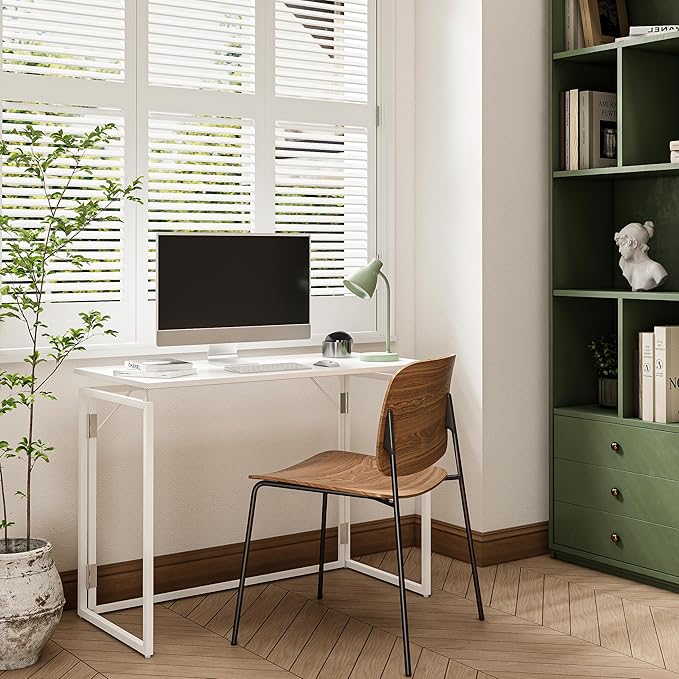 Folding Desk - 39.4” Wood Top Foldable Desk for Small Spaces | No Assembly Required Compact Desk for Home Office, Writing, and Study