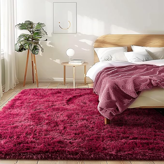 Awaytail 2x3 Rug - Non-Slip for Living Room - Height Pile 1.4" Plush Rug - Fluffy Throw Rugs Carpet for Bedroom - Burgundy