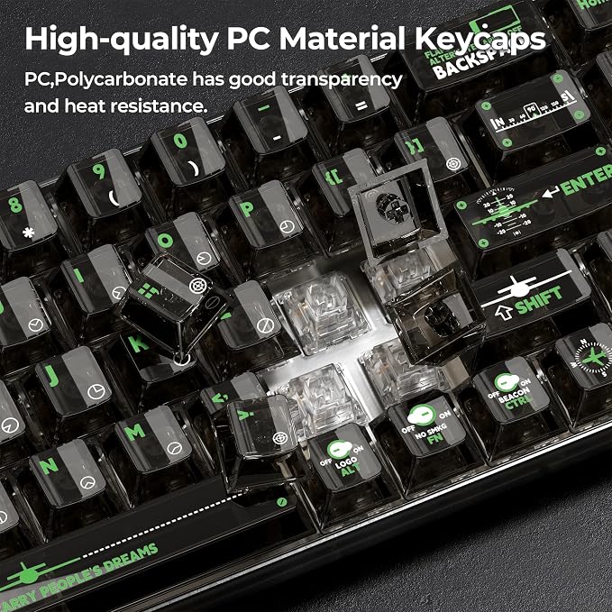 GMKWTL XVX Clear Keycaps, Transparent Keyboard Keycaps, Black Crystal Keycap Set, Cherry Profile Key caps 65 Percent Compatibility with MX Switches Mechanical Keyboards