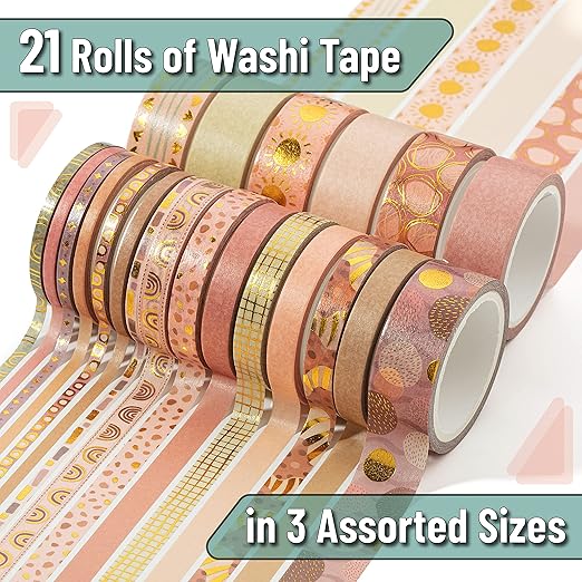 Mr. Pen- Washi Tape Set, 21 Rolls, Assorted Sizes, Boho Design | 5.5 Yards/Roll, Washi Tape for Scrapbook, Arts, Crafts, Journals and Planners