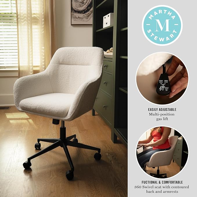 Martha Stewart Rayna Upholstered Office Chair, White | Oil Rubbed Bronze Frame