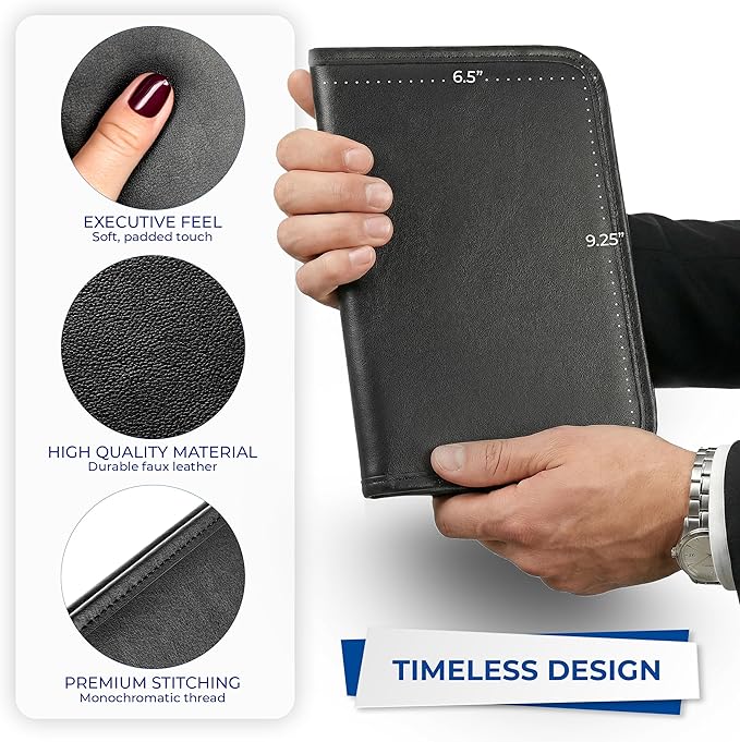 Samsill Professional Padfolio, Faux-Leather Mini Portfolio, with 5 x 8 Writing Pad, Black