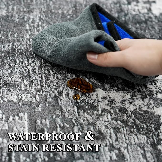 Abstract Modern Washable Rug 9x12: Non-Slip Low Pile Rug for High Traffic Areas in Living Room/Dining Room Soft Carpets for Bedroom Stain Resistant Indoor Floor Mat for Busy Families 9x12 Black White