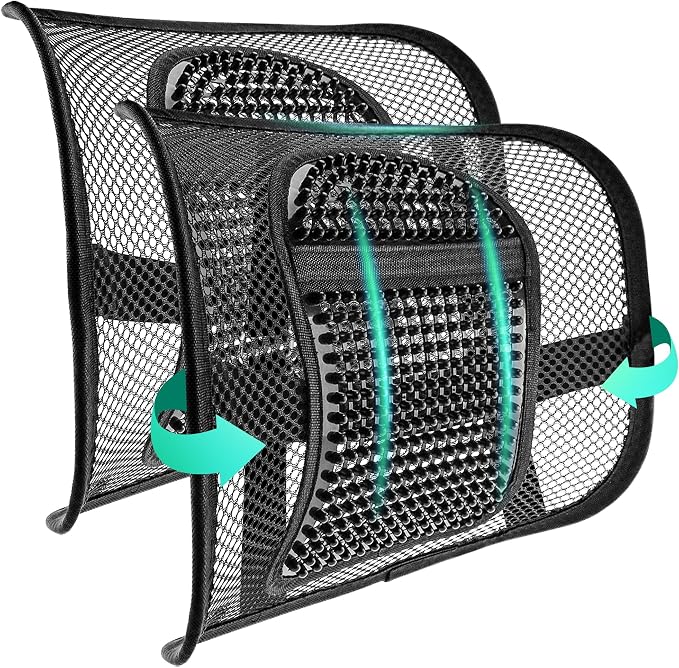 Samyoung 2 Pack Mesh Back Lumbar Support, Back Support Seat Cushion with Breathable Mesh for Office Chairs Car 12” x 16” | 12 x 16 Inch Breathable Double-Layer Mesh Back Support with Elastic Chair Strap & Support Beads for Firm, Comfortable Support