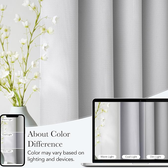 NICETOWN Room Darkening Greyish White Curtains 84 inches Long for Living Room - Privacy Panels for Bedroom, Modern Farmhouse Style Home Decor Grommet Top, 2 Panels, W42 by L84