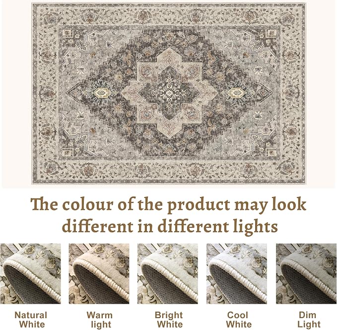 Tangsoo 8x10 Area Rugs for Living Room, Farmhouse Washable Rug Vintage Indoor Non Slip Large Area Rugs, Print Distressed Grey Carpet, Soft Low Pile Foldable Floor for Bedroom Dining Room Dorm Office