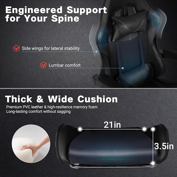Gaming Chair with Footrest and Lumbar Support, Height Adjustable Chair with 360°Office Desk Chair,Heavy Duty 330lbs Computer Chair for Adults