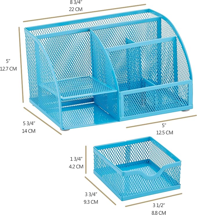 Annova Desk Organizer Wire Mesh 3 Tier Sliding Drawers Paper Sorter/Multifunctional/Premium Solid Construction for Letters, Documents, Mail, Files, Paper, Kids' Art Supplies (Blue)