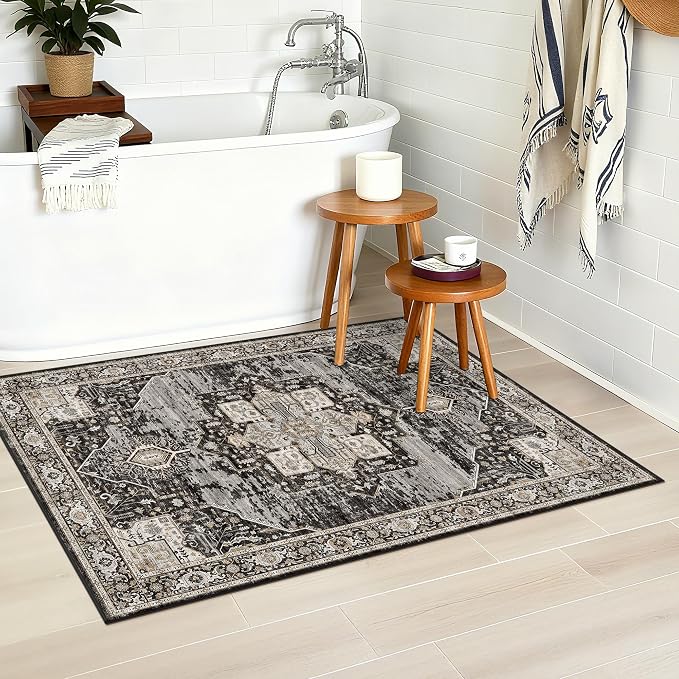 RUUGME Washable 2x3 Entryway Rug - Small Rug for Bathroom/Kitchen/Front Indoor Door Mat - Non Slip Farmhouse Decor - Throw Rugs with Rubber Backing Entrance Mat 2x3 Black
