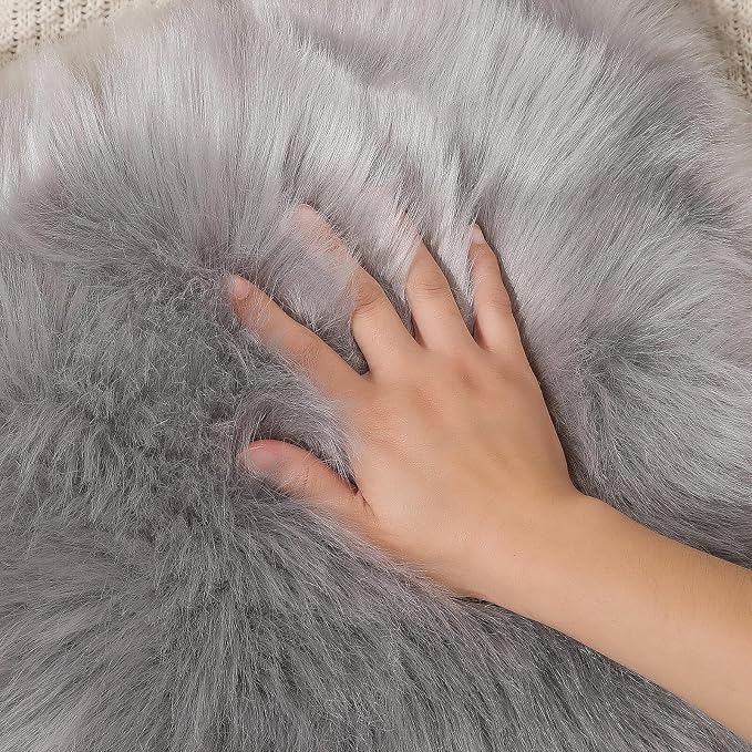 linmopm Faux Fur Sheepskin Rug, Grey, 2x6 ft Runner | Shag Fluffy Fuzzy, High-Density Cushion, For Bedroom Bedside Living Room, Plush Carpet, Sofa Cover