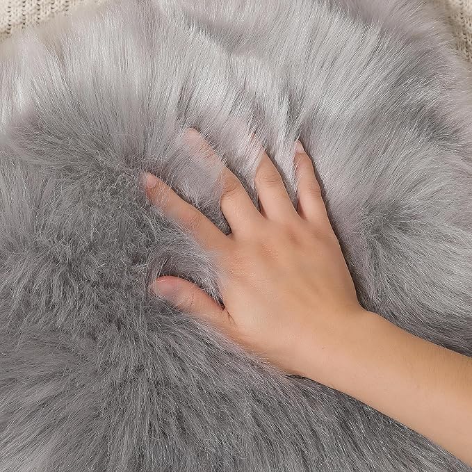 linmopm Faux Fur Sheepskin Rug, Grey, 4x6 ft | Shag Fluffy Fuzzy, High-Density Cushion, For Bedroom Bedside Living Room, Plush Carpet, Sofa Cover