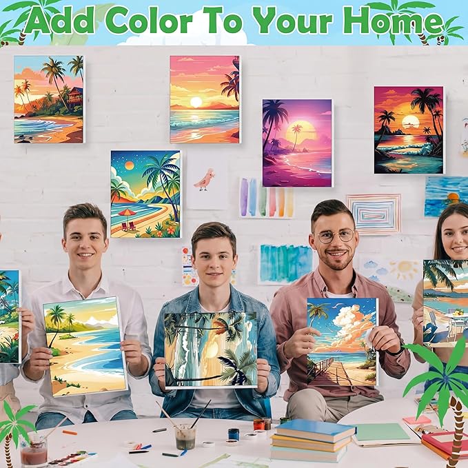 Blosssound 10 Set Pre Printed Canvas Pre Drawn Canvas Painting with Easel Kits 5" x 7" Outline Painting Panels for Beginners, DIY Craft Project, Party Favor, Home Decors(Hawaii)