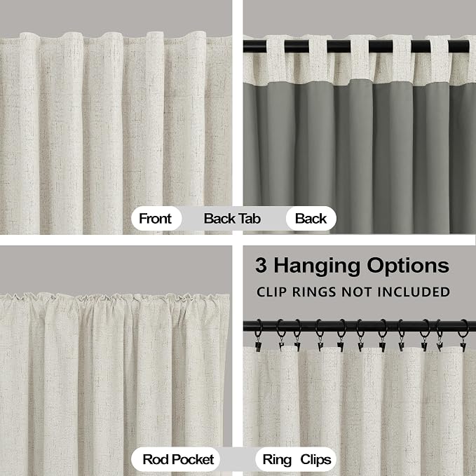 Linen 100% Blackout Black Out Curtains 96 Inch Long 2 Panel Set,Floor to Ceiling Curtain for Living Room,Rustic Pottery Textured Sliding Barn Door Curtain Drapes Bedroom Furniture Decor Cream Beige