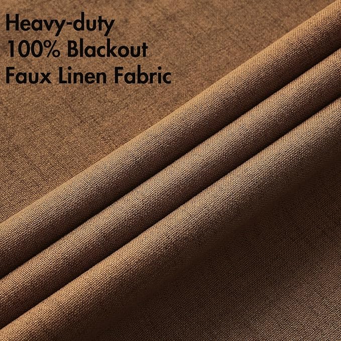 MIULEE Linen Curtains for Bedroom 100% Blackout Thermal Insulated Brown Grommet Room Darkening Curtains & Drapes Fall Decor for Living Room 52 x 45 Inch (2 Panels)