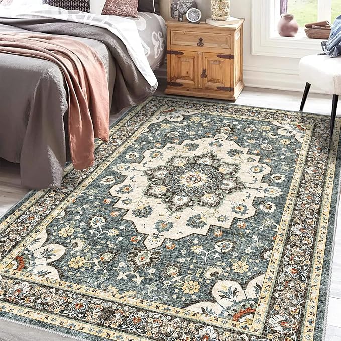 TOPRUUG Washable Oriental Area Rug - 3x5 Rugs for Living Room Soft Carpet for Bedroom Waterproof Floral Distressed Indoor Stain Resistant Non-Shedding Floor Carpets (Blue, 3X5)