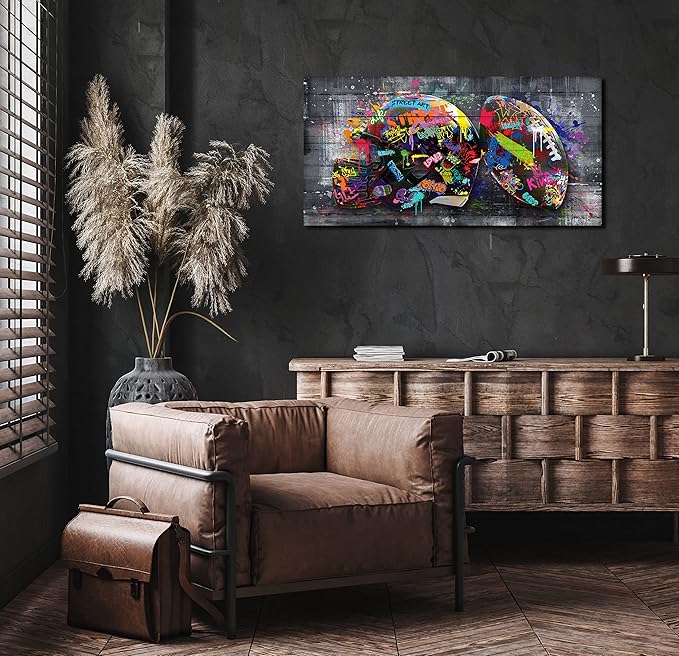 SIXTTART American Football Posters For Boys Bedroom - Graffiti Rugby Ball Canvas Wall Art For Office - Sports Posters Wall Decor Ready To Hang Size 40" x 20"