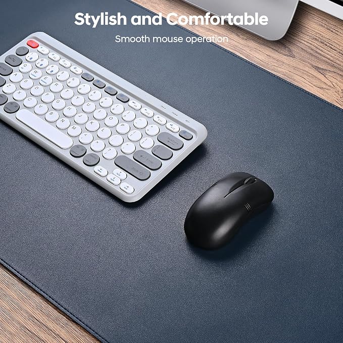 Leather Desk Pad Protector, Office Desk Mat, Large Mouse Pad, Non-Slip PU Leather Desk Blotter, Waterproof Computer Desk Writing Pad for Office and Home (Dark Blue, 31.5" x 15.7")