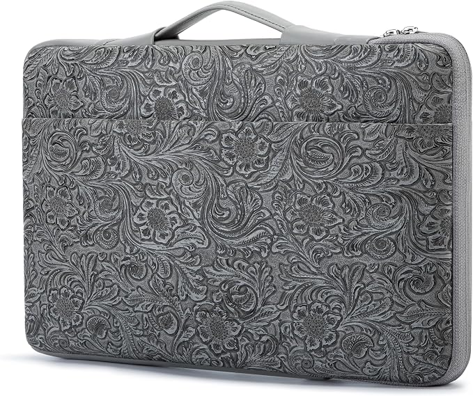 Kinmac Embossed PU Leather 360° Heavy Duty Protective Laptop Sleeve with Poacket (Paisley Grey, 12.5 inch-13.6 inch)