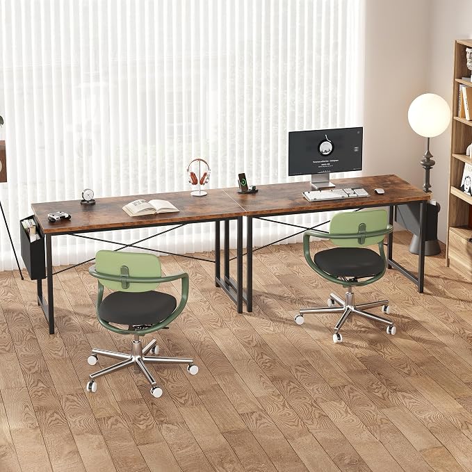 OLIXIS 55 Inch Computer Desk for Home Office, Writing Study Craft Gaming Table, Modern Computer Workstation with Storage Bag and Headphone Hook for Bedroom Small Spaces, Rustic Brown