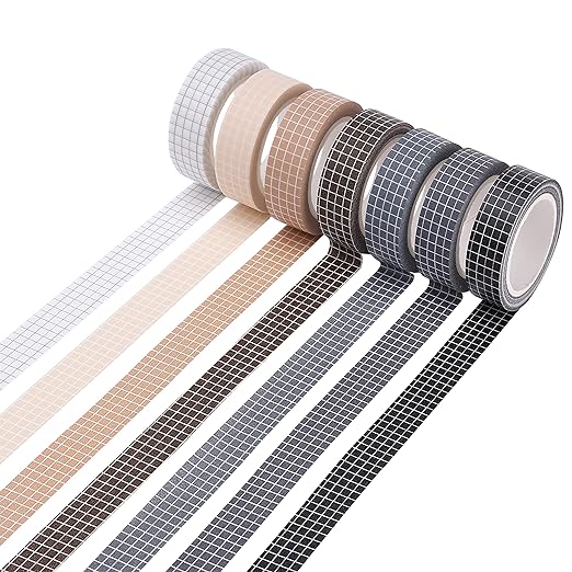 Mr. Pen- Washi Tape Set, 0.6", 7 Rolls, 9 Yards/Roll | Washi Tape for Scrapbook, Arts, Crafts, Journals and Planners, Grid