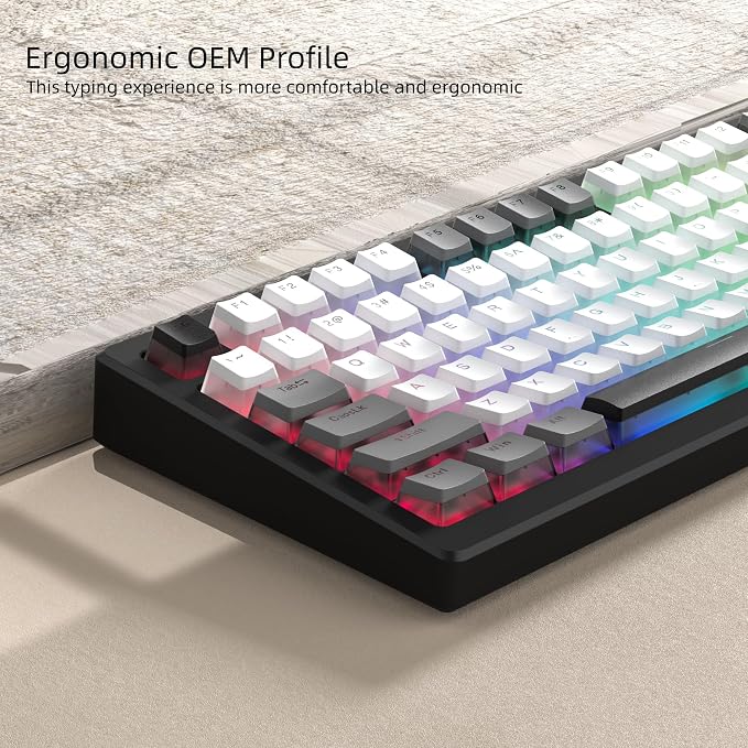 Womier PBT Shine Through Keycaps for Mechanical Keyboard, Pudding Keycaps 60% 75% 100% Keyboard 143 Keys, Custom Keycap Set OEM Profile for Gateron Cherry MX Switches, Gray White-Only Key caps