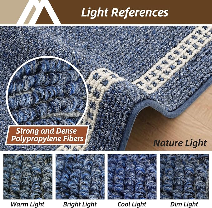 COSY HOMEER Kitchen Rugs Non-Slip 20x30/20x48 Inch Thick Polypropylene Standing Mat for Home Machine Washable, Blue