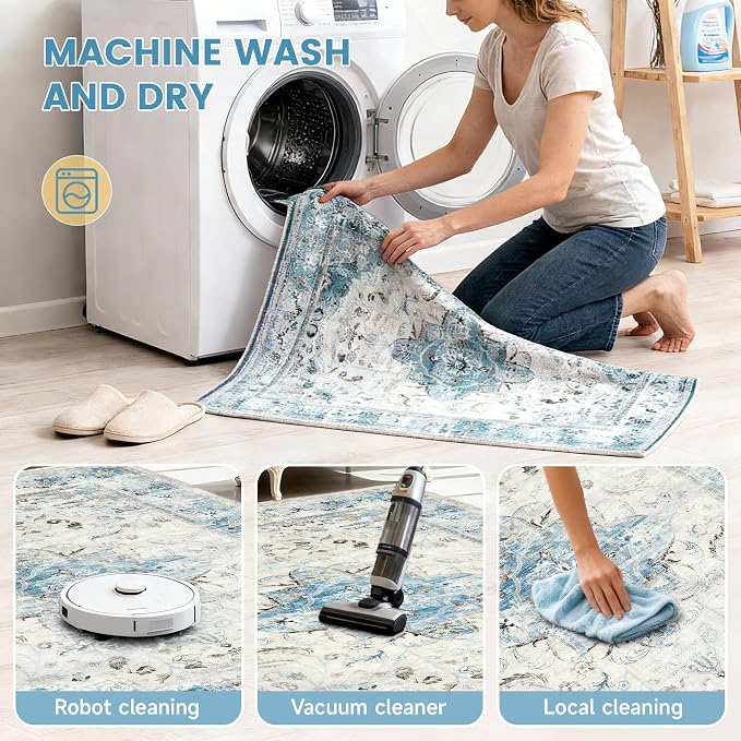 Office Chair Mat for Hardwood Tile Floor, 36"x48"Anti-Slip Under Desk Carpet Protector for Rolling Computer Chair Mat, Machine Washable Office Area Carpet (Chenille,Light Blue)