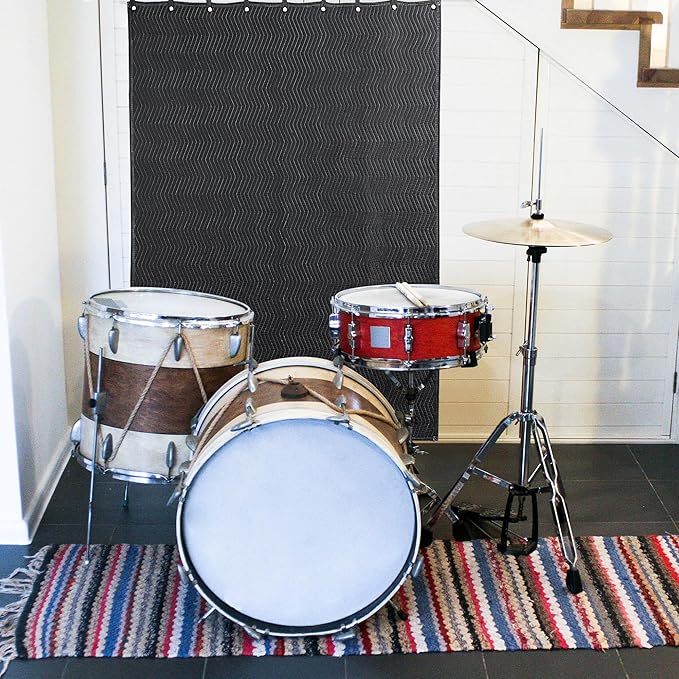 HOMBYS Large Sound Dampening Blanket, 96" x 80" Sound Absorbing Panel with Grommets for Wall Hanging, Noise Reduce Curtains for Recording Studio Use and Basements, 96" x 80", Black
