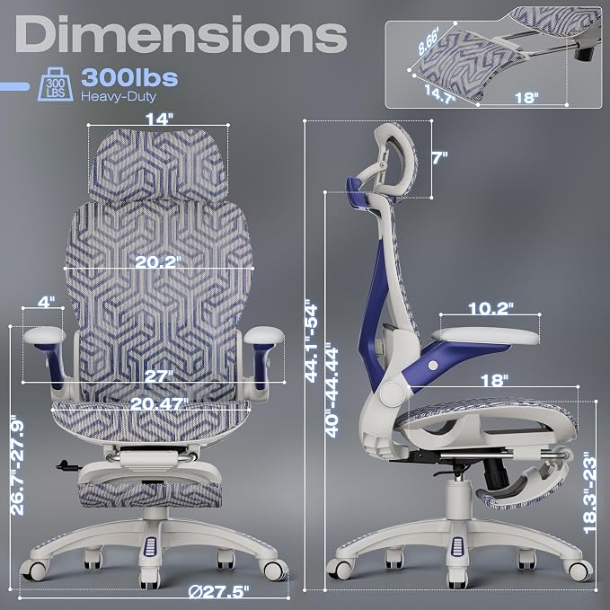 ELABEST X100 Ergonomic Mesh Office Chair with Footrest, Big and Tall Home Desk Chair with 5D Flip-Up Arms, Adjustable 3D Lumbar Support, Gaming & Executive Computer Chair (Cybernetic Pulse)