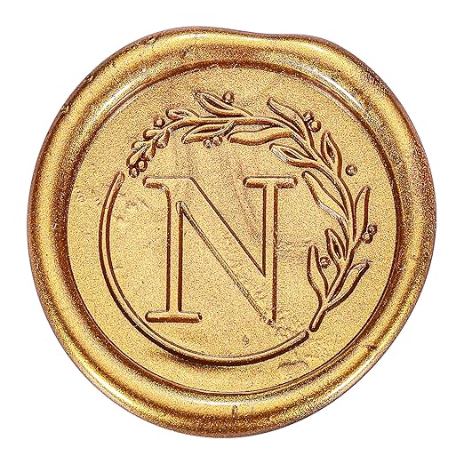 Yoption Letter Wax Seal Kit, Vintage Initial Alphabet N With Wreath Stamp and 120 Antique Gold Seal Beads