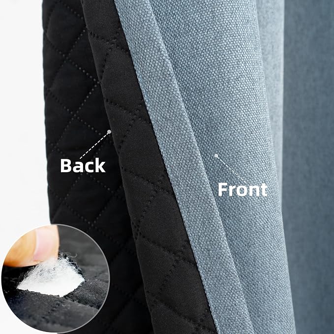 DriftAway Blackout Soundproof Thermal Insulated Linen Textured Curtains with Quilted Thermal Lining for Cold and Heat Blocking Noise Reducing Daytime Sleep 1 PC 52 Inches by 63 Inches Dusty Blue