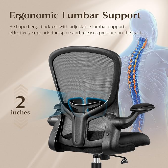 FelixKing Office Desk Chairs, Ergonomic PC Desk Chair with Wheels, Adjustable Lumbar Support and Height, Swivel Computer Chair with Flip-up Armrests, Ergo Mesh Backrest for Working (Black, Pack of 10)