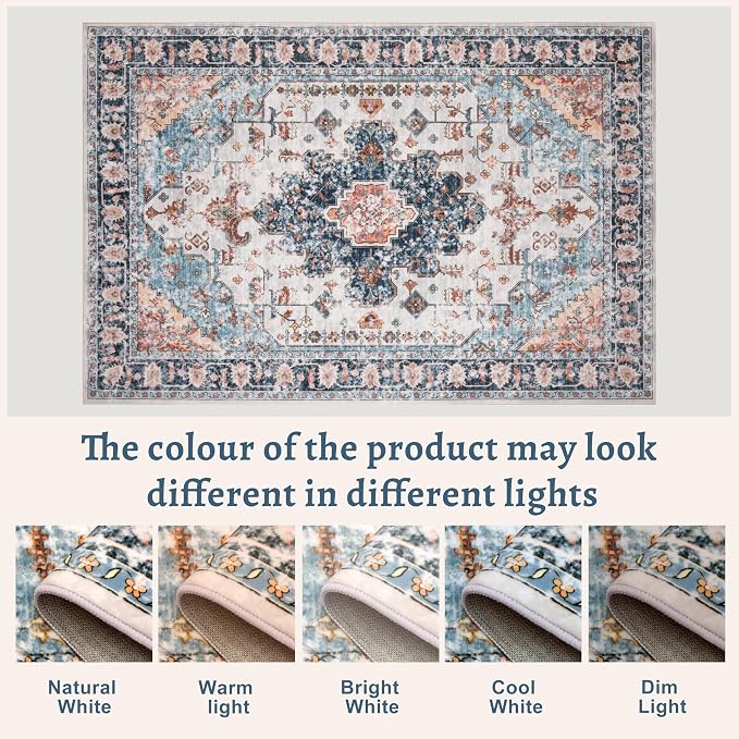 Tangsoo 2x6 Washable Runner Rug for Hallways, Non Slip Vintage Rugs, Soft Low Pile, Print Distressed Blue/Orange Carpet Runners for Kitchen Bedroom Entryway Bathroom Living Room