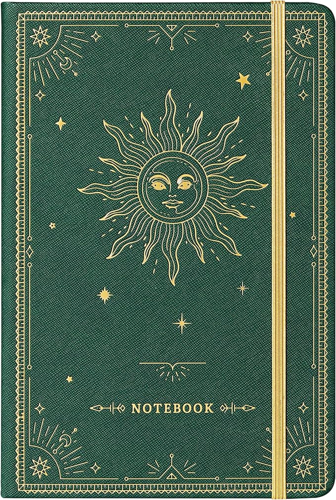 Artfan Ruled Notebook/Journal – Premium Thick Paper Faux Leather Classic Writing Notebook with Pocket + Page Dividers Gifts, Banded, Large, 144 Pages, Hard Cover, Lined (5.8 x 8.4) - Dark Green