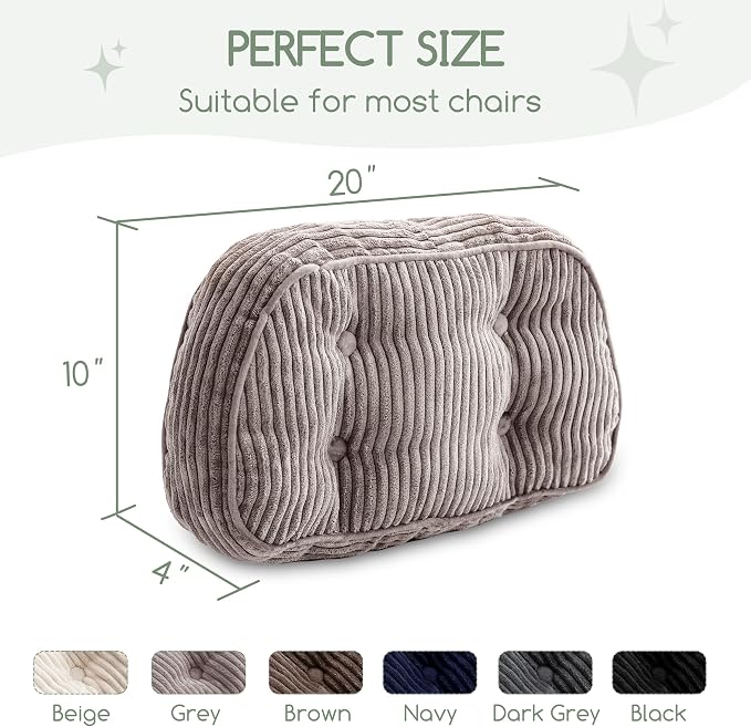 HIGOGOGO Lumbar Support Pillow for Recliner Chair/Accent Chair/Couch/Office Chair, Tufted Corduroy Back Support Cushion for Elderly, Recliner Cushions for Back Rest, Pain Relief, Reading, Grey