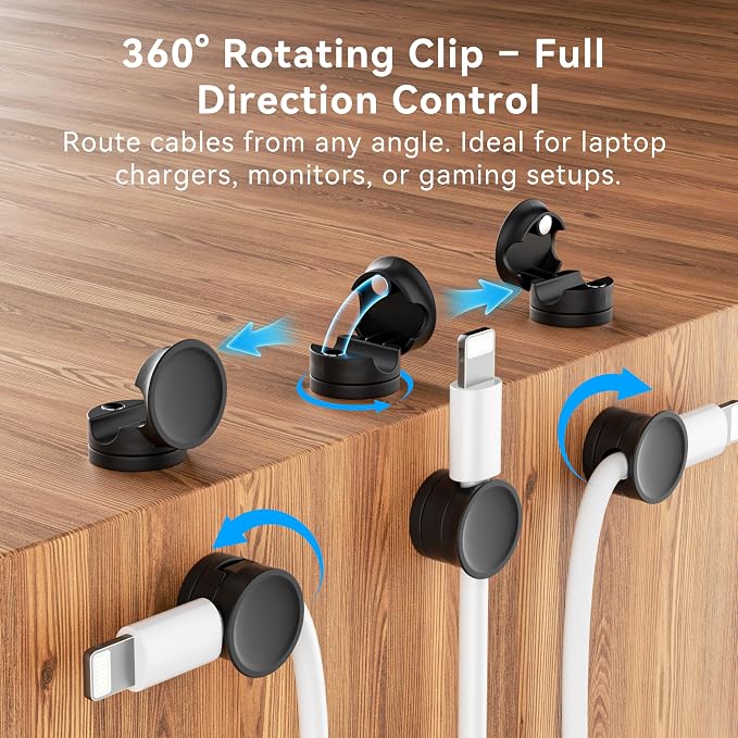 5 in 1 Magnetic Cord Organizer Set + 1 * 360°Rotating Cable Clips [ 1S Lock & Cable Smooth Adjustable] Strong Adhesive Cord Holder for Car Office Desk Cable Management, Desk Accessories for Men Women | 5 in 1 Magnetic Cord Organizer，360°Rotating Cable ...