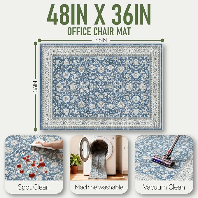 36"x48" Office Chair Mat for Hardwood, Under Desk Chair Mat for Home Office, Anti-Slip Office Rugs for Rolling Chairs, Floor Protector Washable Rugs Ocean Blue