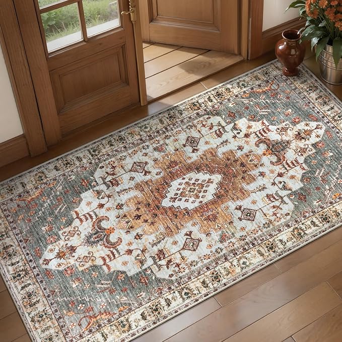 Tangsoo 2x4 Washable Rug for Entryway, Non Slip Small Area Rug, Indoor Front Door Rug, Print Turmeric Door Mat Carpet, Soft Low Pile Rugs for Entrance Kitchen Bedroom Bathroom