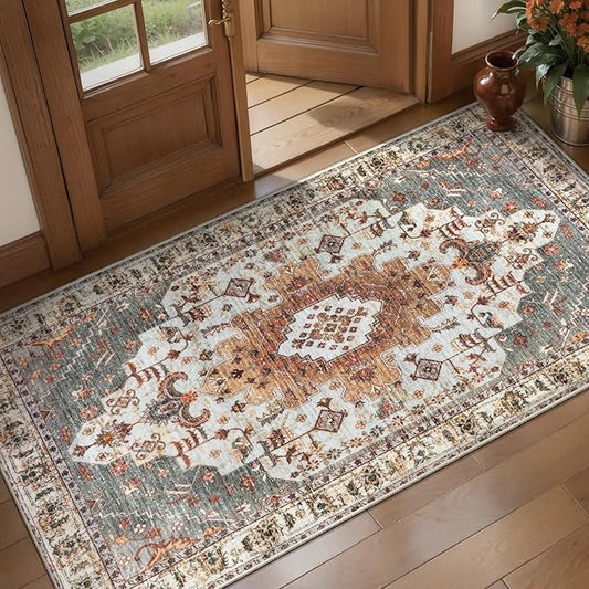 Tangsoo 2x4 Washable Rug for Entryway, Non Slip Small Area Rug, Indoor Front Door Rug, Print Turmeric Door Mat Carpet, Soft Low Pile Rugs for Entrance Kitchen Bedroom Bathroom