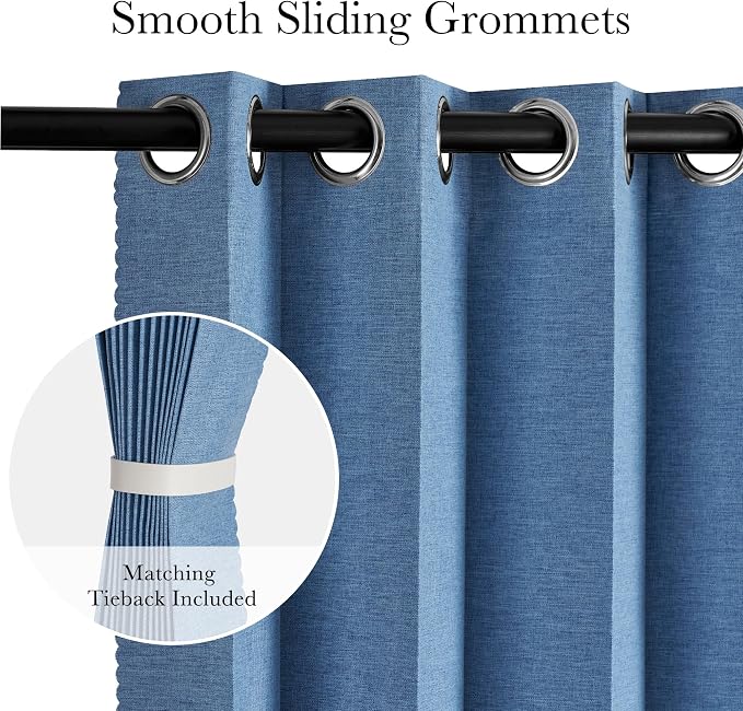 RYB HOME Accordion Style Room Divider Curtain-100% Blackout Folding Accordion Curtain for Sliding Glass Door/Bedroom, Privacy Assurd Living Room/Office Drape 1 Panel with Tieback, W100 x L96, Blue