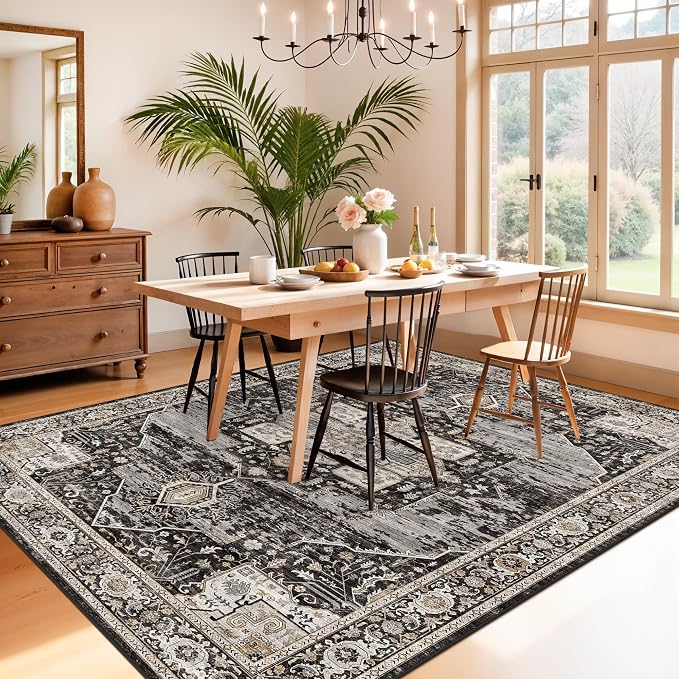 RUUGME 5x8 Rugs Boho - Area Rugs for Living Room/Bedroom/Dining Room - Washable Soft -Ideal Size for Placing Under Queen-Size Bed Sofas-Perfect for Apartments & Small Spaces 5x8 Black