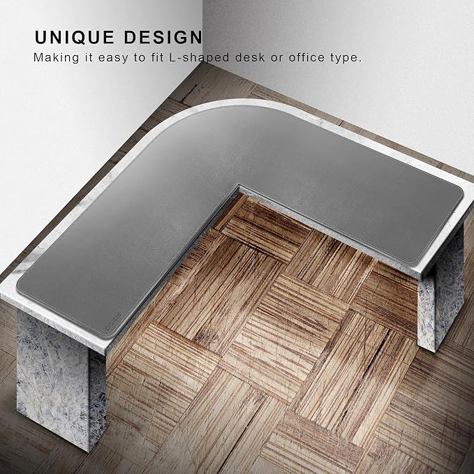 Chihein L-Shaped Desk Pad, Corner Desk Mat (49.2”+ 49.2”) x 15.7”, Computer Office Mouse pad Writing Table Pad for Home Office - Gray/White