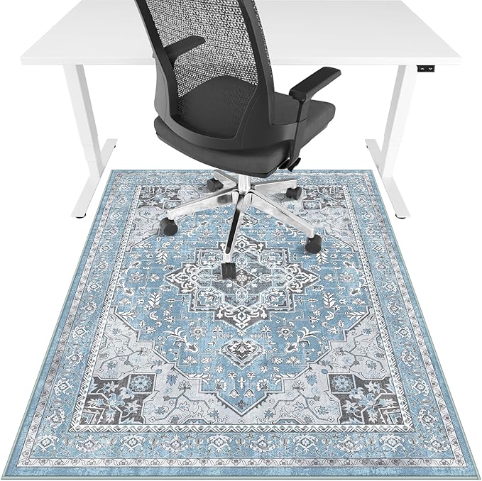 Office Chair Mat for Hardwood Floor & Tile Floor,36"X 48" Heavy Duty Desk Chair Mat for Hard Floors, Under Desk Rug for Rolling Computer Chair,Anti Slip,Low Pile Carpet Floor Protector-Blue