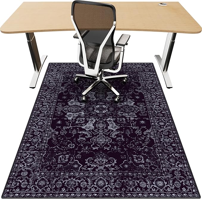 Office Chair Mat for Hardwood Floor, 48"x60" Desk Chair Mat for Home Office, Anti-Slip Under Desk Mat Rug for Rolling Chair,Floor Protector Washable Rugs for Gaming Chairs-Black