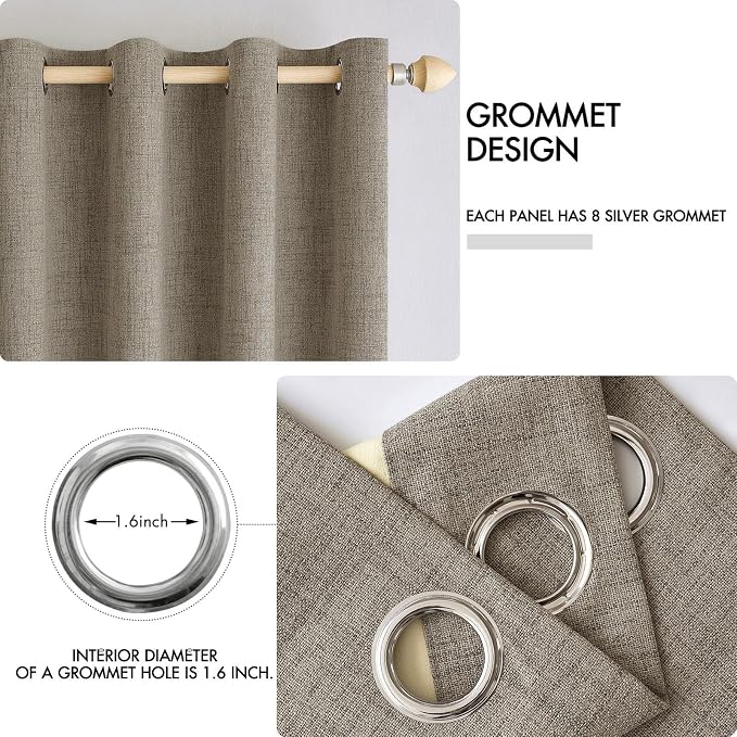 MIULEE 100% Blackout Linen Textured Curtains for Bedroom Solid Thermal Insulated Faux Linen Grommet Room Darkening Curtains & Drapes Luxury Decor for Living Room 52 x 63 Inch (2 Panels)