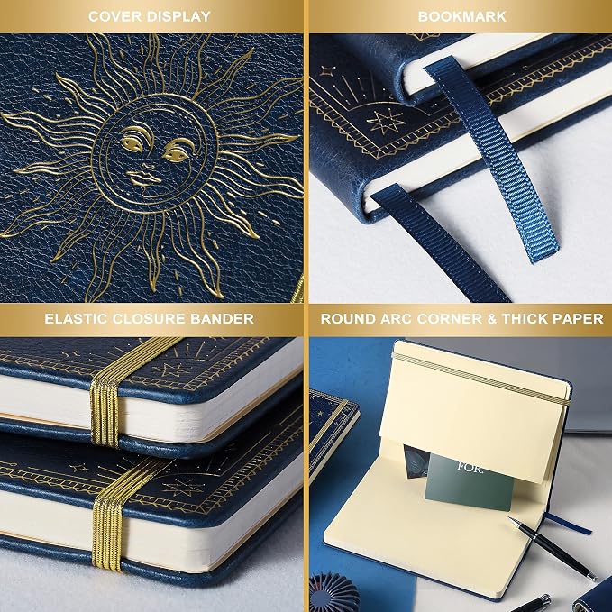 Artfan Ruled Notebook/Journal – Premium Thick Paper Faux Leather Classic Writing Notebook with Pocket + Page Dividers Gifts, Banded, Large, 144 Pages, Hard Cover, Lined (5.8''x 8.4'') - Blue