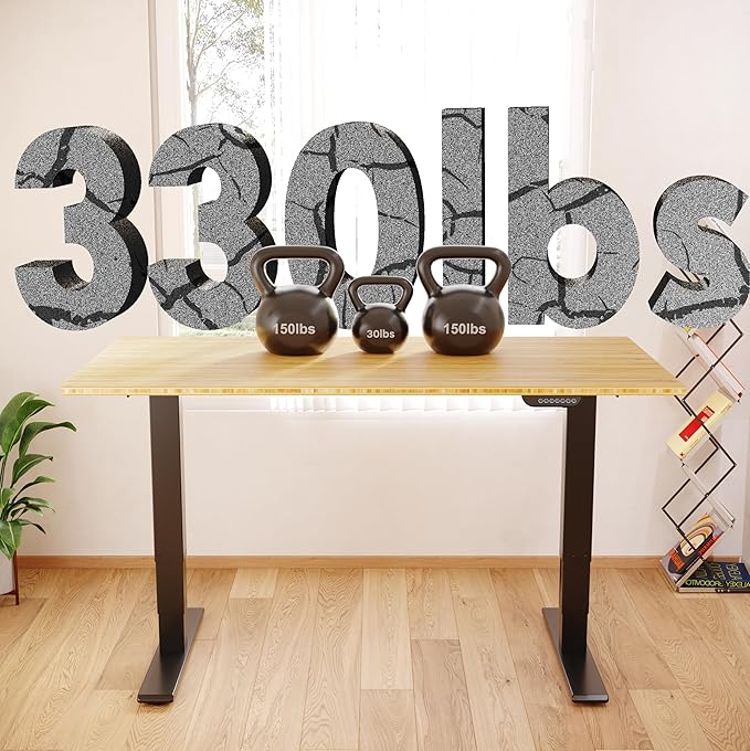 FLEXISPOT E6 MAX Bamboo 60x30 Inch Dual Motor 3-Stage Heavy Duty Standing Desk, 330lbs Weight Capacity, Height Adjustable Desk w/Cable Management & Wheels (Solid Bamboo Desktop + Black Frame)