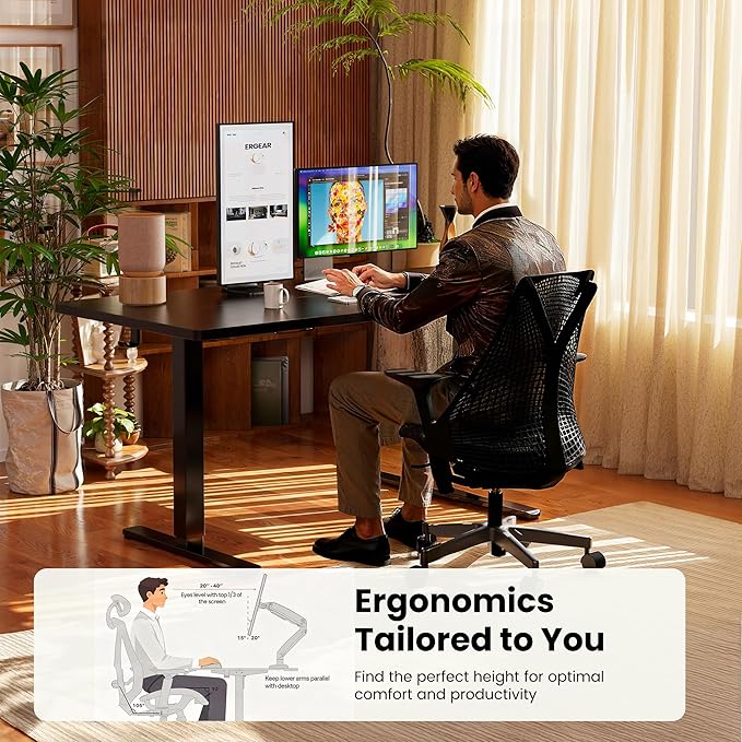 ErGear Height Adjustable Electric Standing Desk, 44 x 24 Inches Sit Stand up Desk, Memory Computer Home Office Desk, Dark Walnut