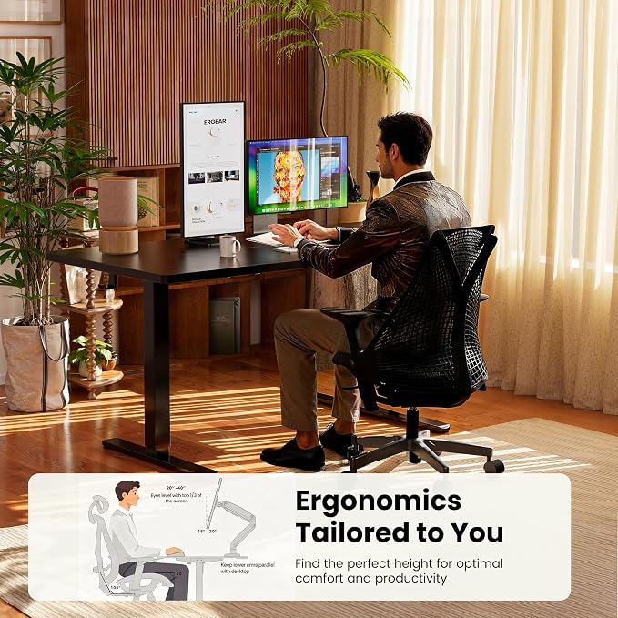 ErGear Height Adjustable Electric Standing Desk, 40 x 24 Inches Sit Stand up Desk, Memory Computer Home Office Desk, Carbon Fiber Black